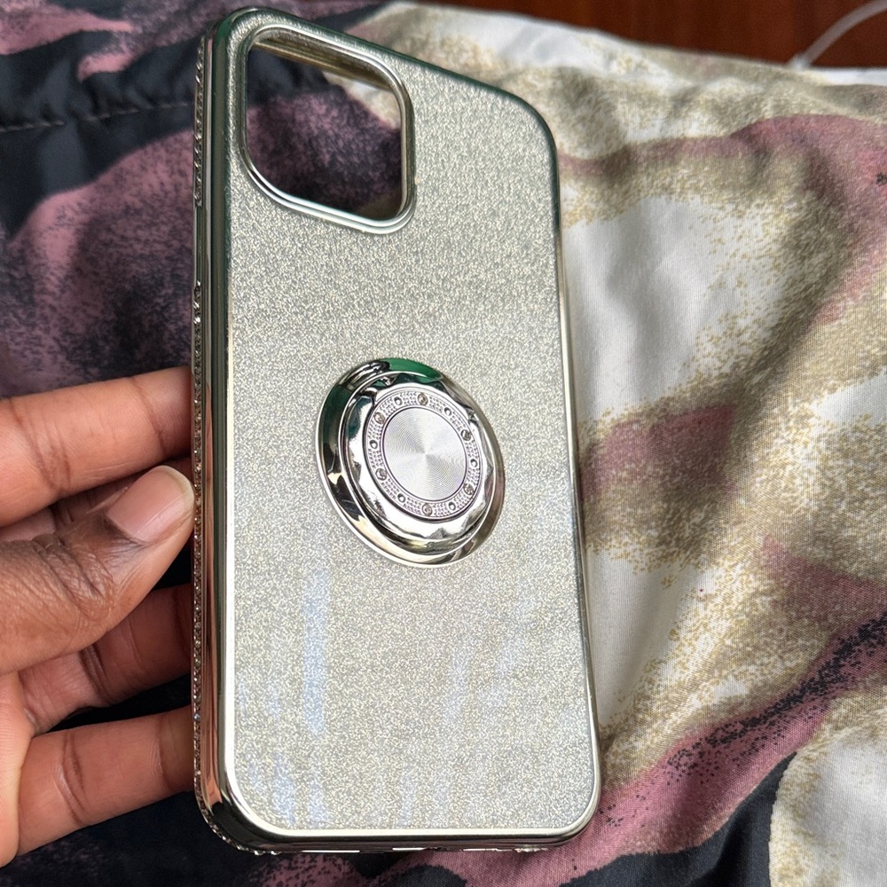 Silver Glitter Phone Case with Ring Holder